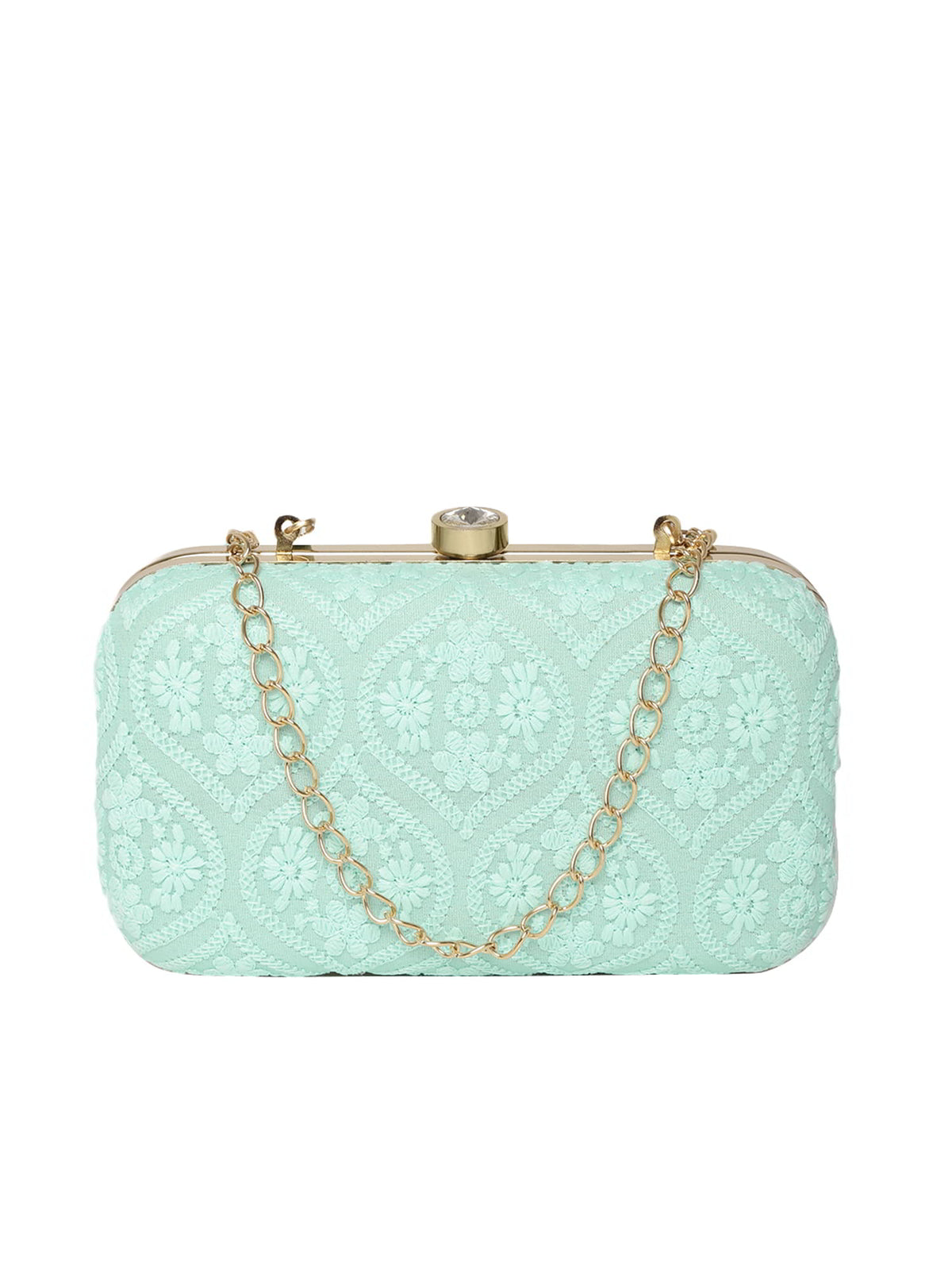 Tulle Ogee Embroidered Faux Silk Clutch
