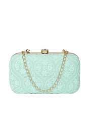 Tulle Ogee Embroidered Faux Silk Clutch