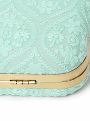 Tulle Ogee Embroidered Faux Silk Clutch