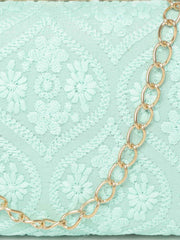 Tulle Ogee Embroidered Faux Silk Clutch
