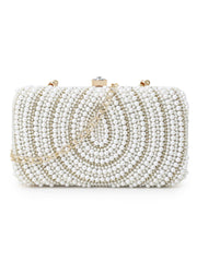 Adorn Faux Silk Embellished Pearl Work Box Clutch