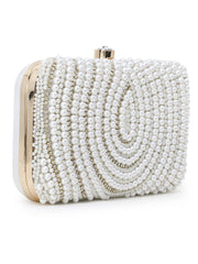 Adorn Faux Silk Embellished Pearl Work Box Clutch