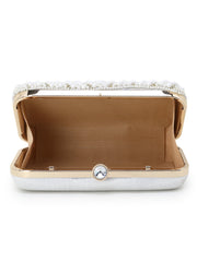 Adorn Faux Silk Embellished Pearl Work Box Clutch
