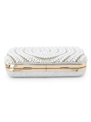Adorn Faux Silk Embellished Pearl Work Box Clutch