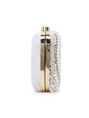 Adorn Faux Silk Embellished Pearl Work Box Clutch