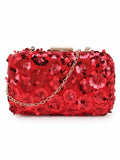 Adorn Faux Silk Floral Sequined Box Clutch