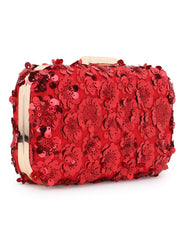 Adorn Faux Silk Floral Sequined Box Clutch