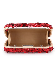 Adorn Faux Silk Floral Sequined Box Clutch