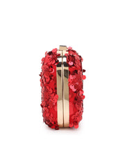 Adorn Faux Silk Floral Sequined Box Clutch