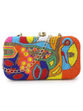 Adorn Faux Silk Embellished & Embroidered Box Clutch