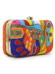 Adorn Faux Silk Embellished & Embroidered Box Clutch