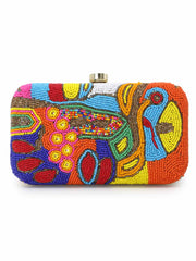 Adorn Faux Silk Embellished & Embroidered Box Clutch