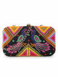 Adorn Faux Silk Peacock Embellished Box Clutch