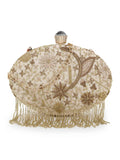 Dangle Faux Silk Embellished & Embroidered Box Clutch