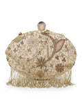 Dangle Faux Silk Embellished & Embroidered Box Clutch