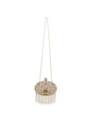 Dangle Faux Silk Embellished & Embroidered Box Clutch
