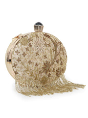 Dangle Faux Silk Embellished & Embroidered Box Clutch