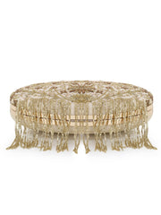 Dangle Faux Silk Embellished & Embroidered Box Clutch