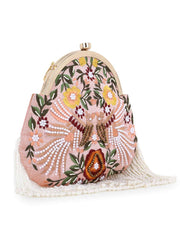 Pochette Faux Silk Embellished & Embroidered Purse Clutch
