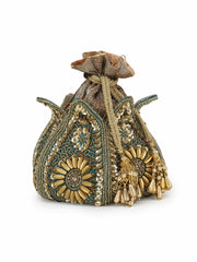 Lotus Faux Silk Embellished Potli