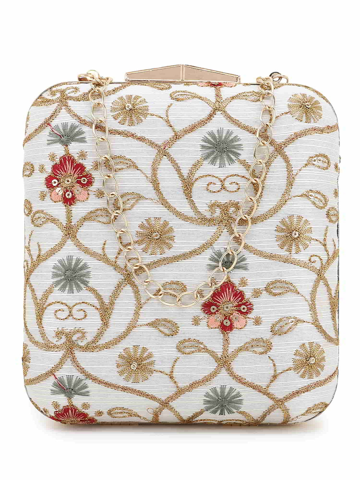 Vista Faux Silk Ethnic Motifs Embroidered Clutch
