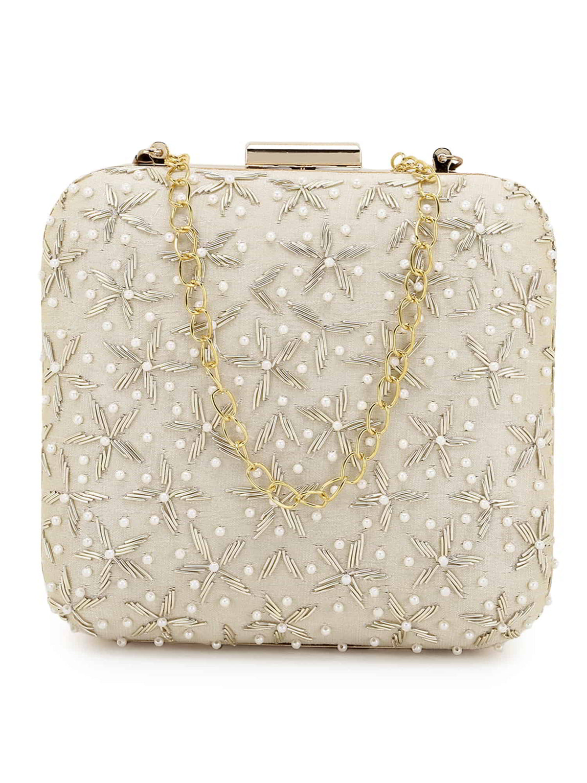 Vista Faux Silk Ditsy Embellished Clutch
