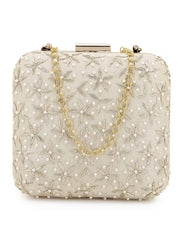 Vista Faux Silk Ditsy Embellished Clutch
