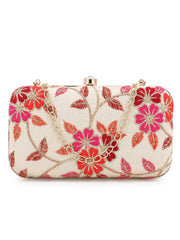 Tulle Faux Silk Floral Embroidered Clutch