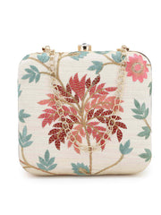 Vista Faux Silk Botanical Embroidered Clutch