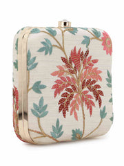 Vista Faux Silk Botanical Embroidered Clutch
