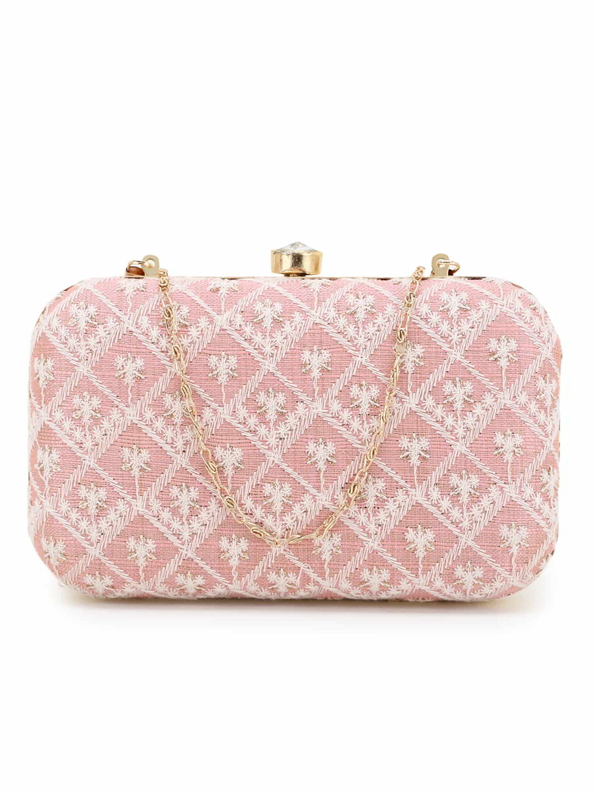 Tulle Faux Silk Ethnic Motifs Embroidered Clutch