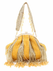 Pochette Faux Silk Stripe Embellished Clutch