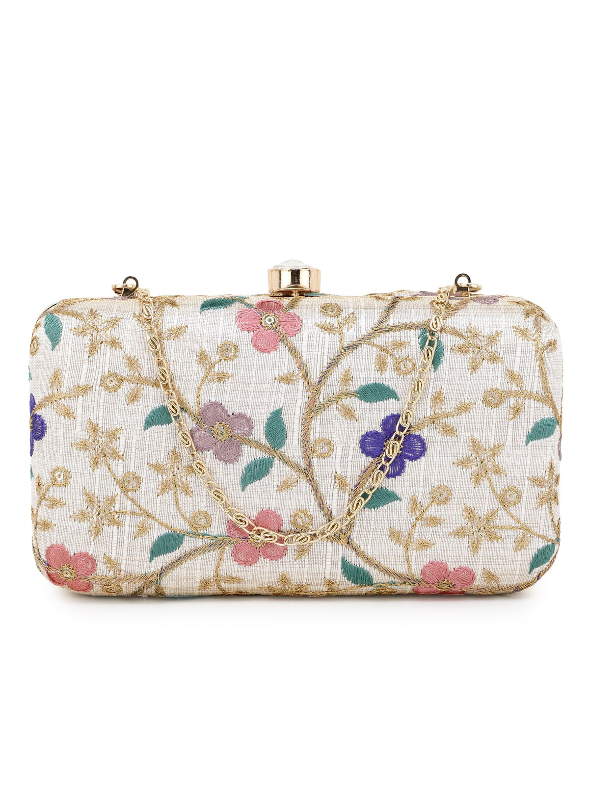 Hue Faux Silk Floral Embroidered Box Clutch