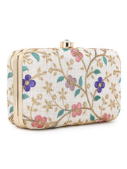 Hue Faux Silk Floral Embroidered Box Clutch