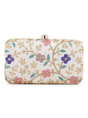 Hue Faux Silk Floral Embroidered Box Clutch