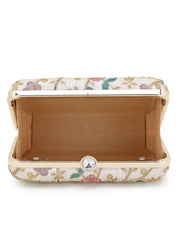 Hue Faux Silk Floral Embroidered Box Clutch
