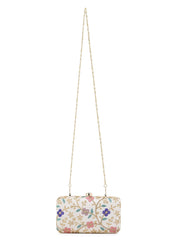 Hue Faux Silk Floral Embroidered Box Clutch