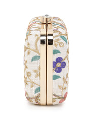 Hue Faux Silk Floral Embroidered Box Clutch