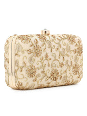 Hue Faux Silk Floral Embroidered Box Clutch