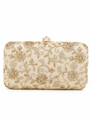 Hue Faux Silk Floral Embroidered Box Clutch
