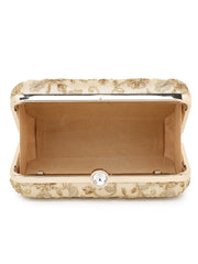 Hue Faux Silk Floral Embroidered Box Clutch