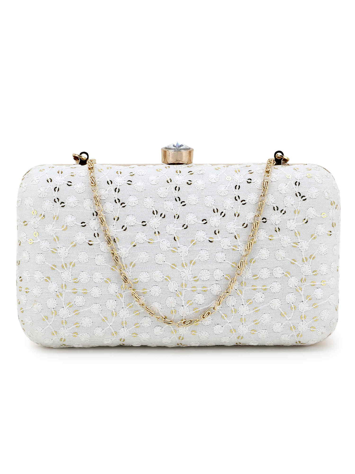 Hue Faux Silk Sequin Embroidered Box Clutch