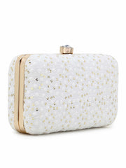 Hue Faux Silk Sequin Embroidered Box Clutch