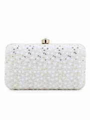 Hue Faux Silk Sequin Embroidered Box Clutch