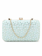 Hue Faux Silk Sequin Embroidered Box Clutch
