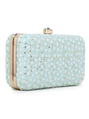 Hue Faux Silk Sequin Embroidered Box Clutch