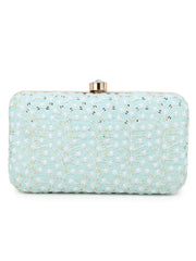 Hue Faux Silk Sequin Embroidered Box Clutch