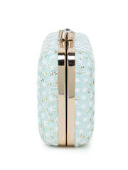 Hue Faux Silk Sequin Embroidered Box Clutch