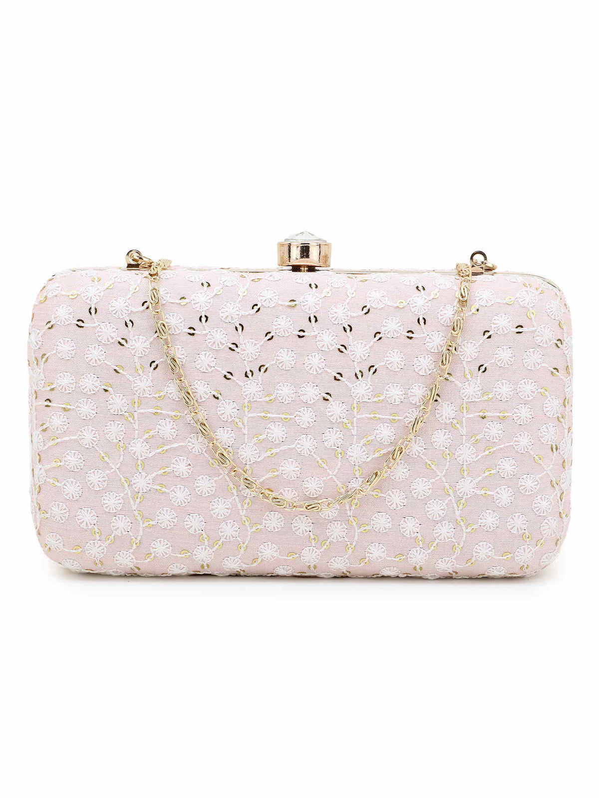 Hue Faux Silk Sequin Embroidered Box Clutch