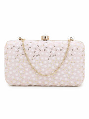Hue Faux Silk Sequin Embroidered Box Clutch